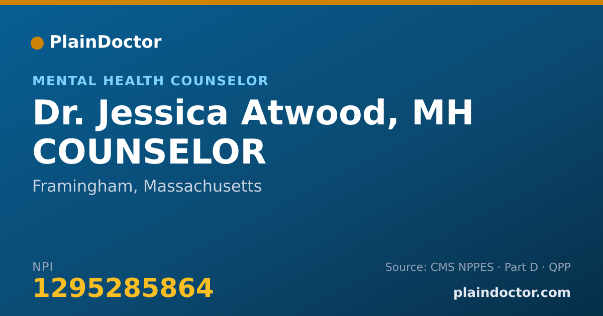 Shareable card for Jessica Atwood, MH COUNSELOR - Mental Health Counselor, Framingham, MA