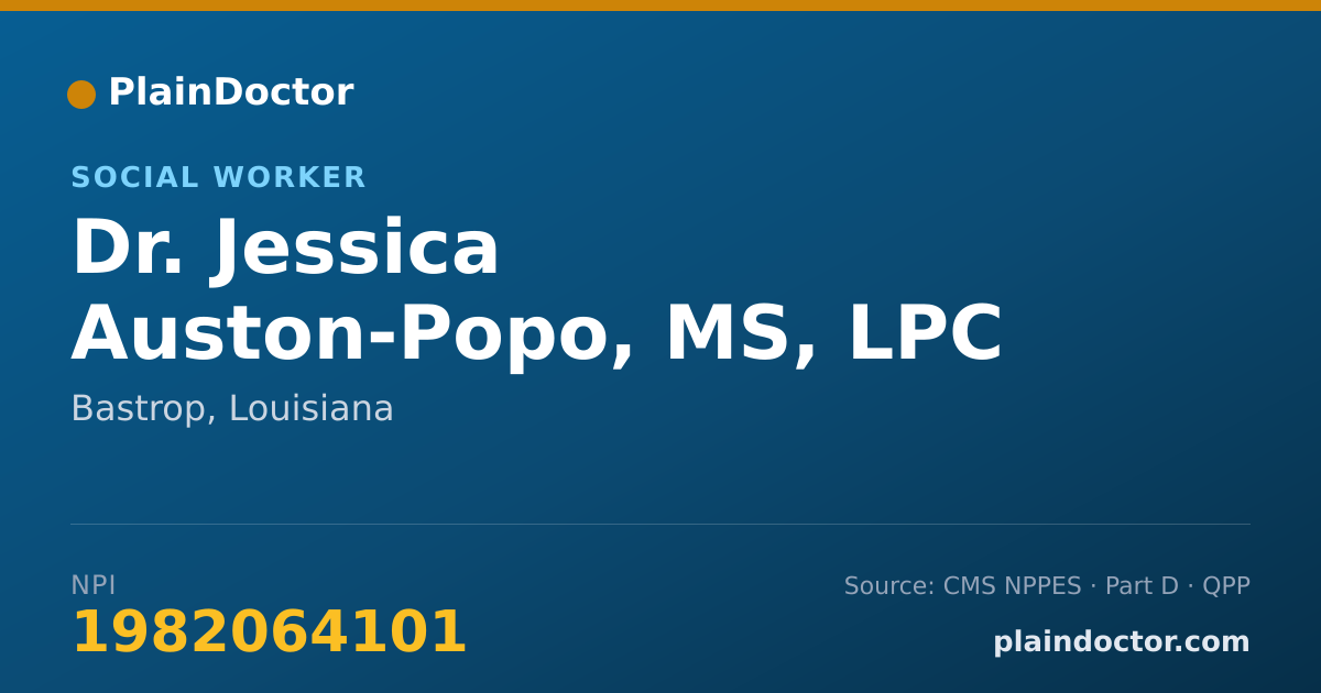 Shareable card for Jessica Auston-Popo, MS, LPC - Social Worker, Bastrop, LA