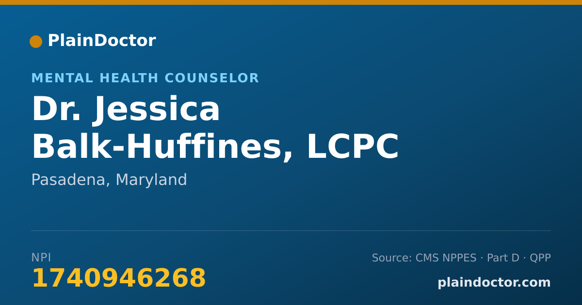 Shareable card for Jessica Balk-Huffines, LCPC - Mental Health Counselor, Pasadena, MD