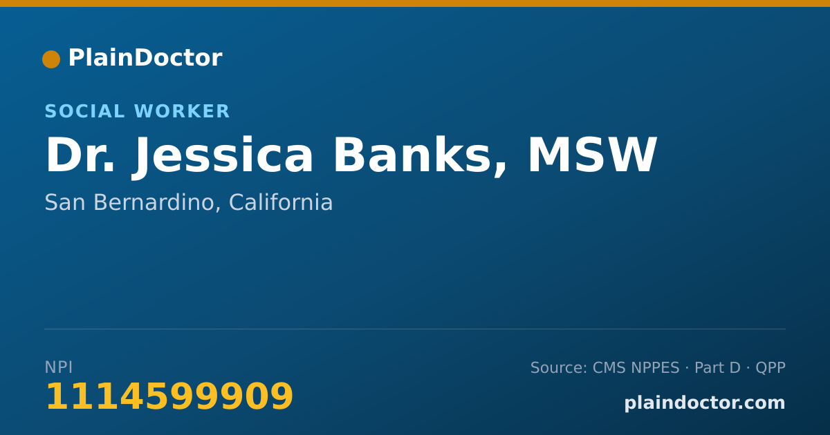 Shareable card for Jessica Banks, MSW - Social Worker, San Bernardino, CA