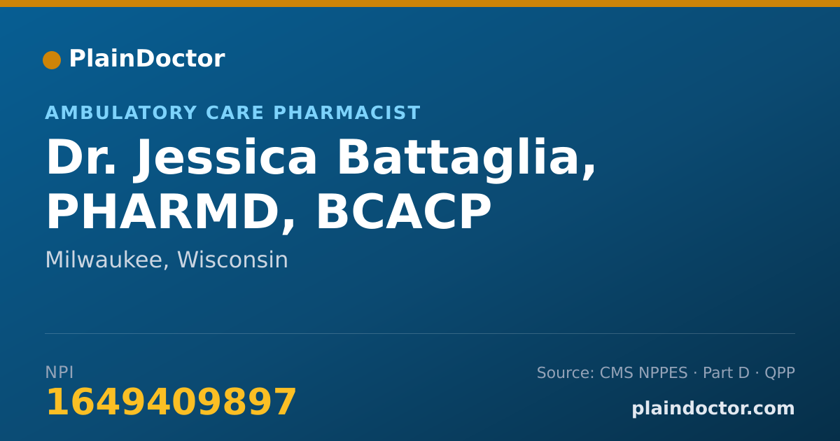 Shareable card for Jessica Battaglia, PHARMD, BCACP - Ambulatory Care Pharmacist, Milwaukee, WI
