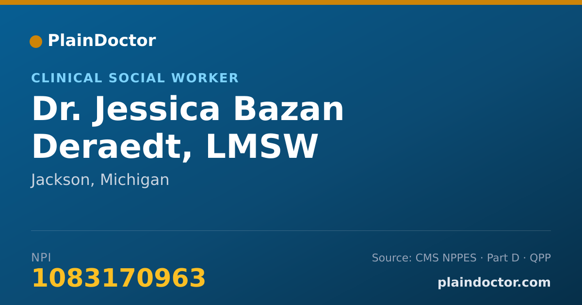 Shareable card for Jessica Bazan Deraedt, LMSW - Clinical Social Worker, Jackson, MI