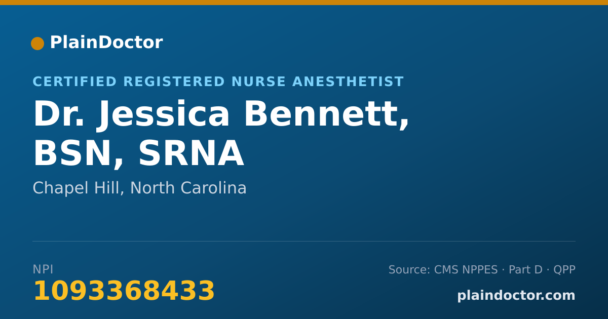 Shareable card for Jessica Bennett, BSN, SRNA - Certified Registered Nurse Anesthetist, Chapel Hill, NC