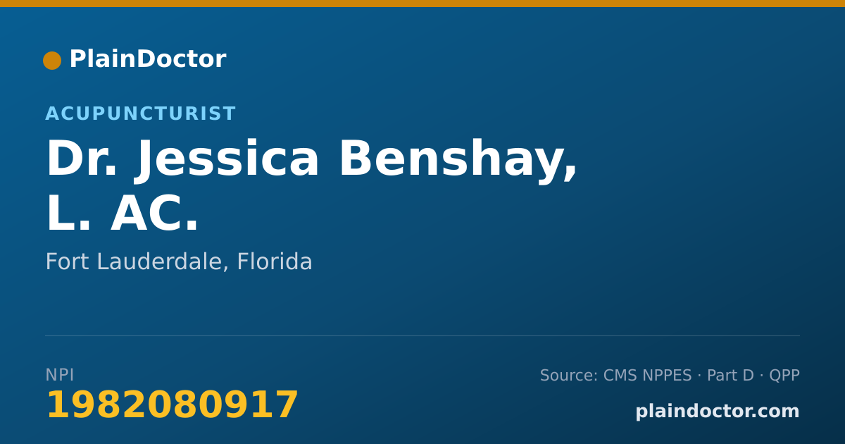 Shareable card for Jessica Benshay, L. AC. - Acupuncturist, Fort Lauderdale, FL