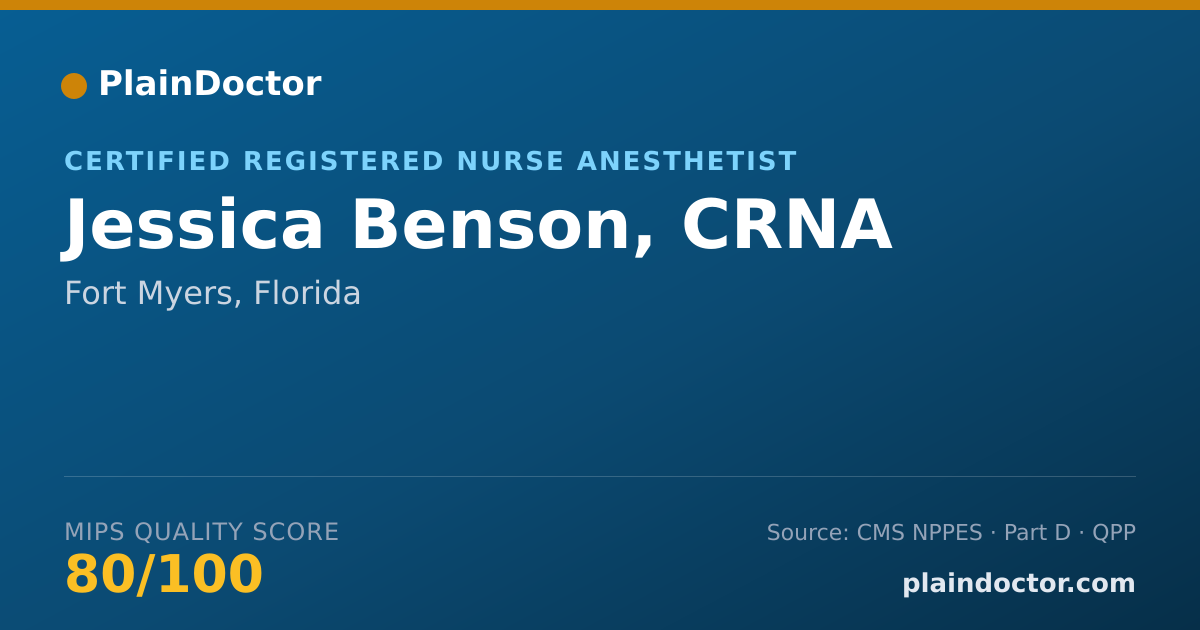 Shareable card for Jessica Benson, CRNA - Certified Registered Nurse Anesthetist, Fort Myers, FL