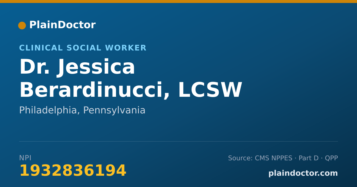 Shareable card for Jessica Berardinucci, LCSW - Clinical Social Worker, Philadelphia, PA