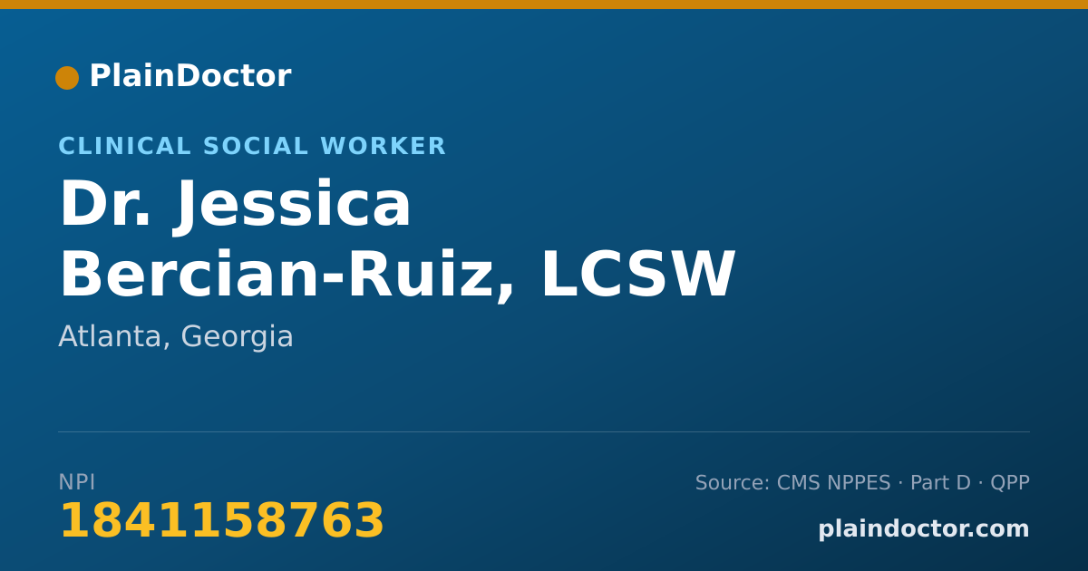Shareable card for Jessica Bercian-Ruiz, LCSW - Clinical Social Worker, Atlanta, GA