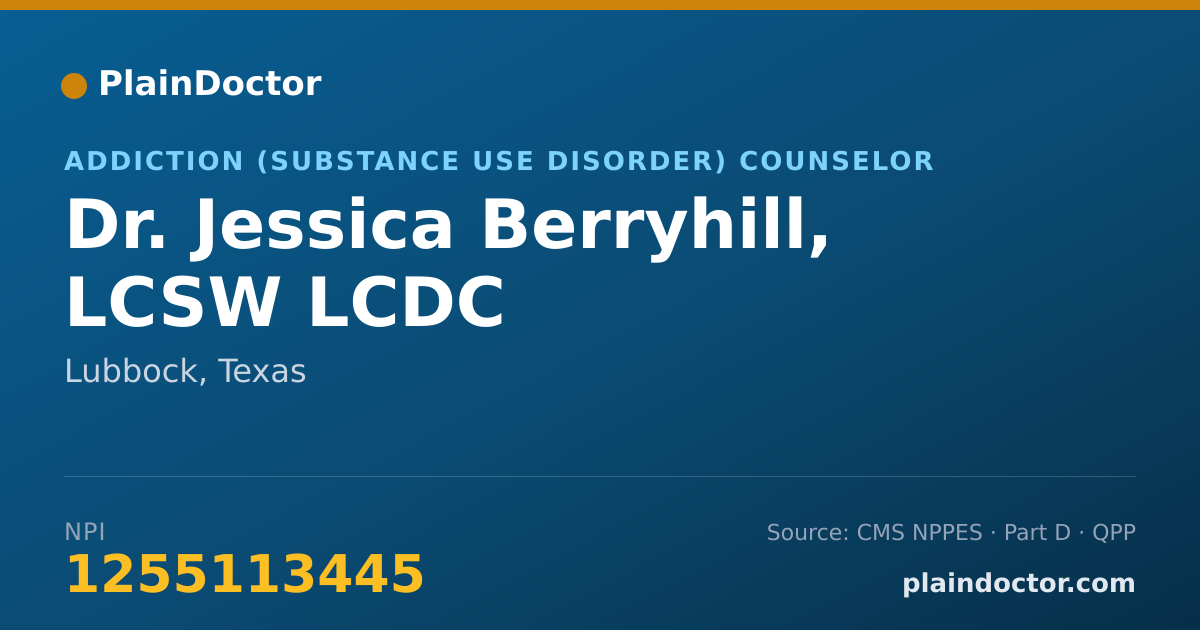 Shareable card for Jessica Berryhill, LCSW LCDC - Addiction (Substance Use Disorder) Counselor, Lubbock, TX