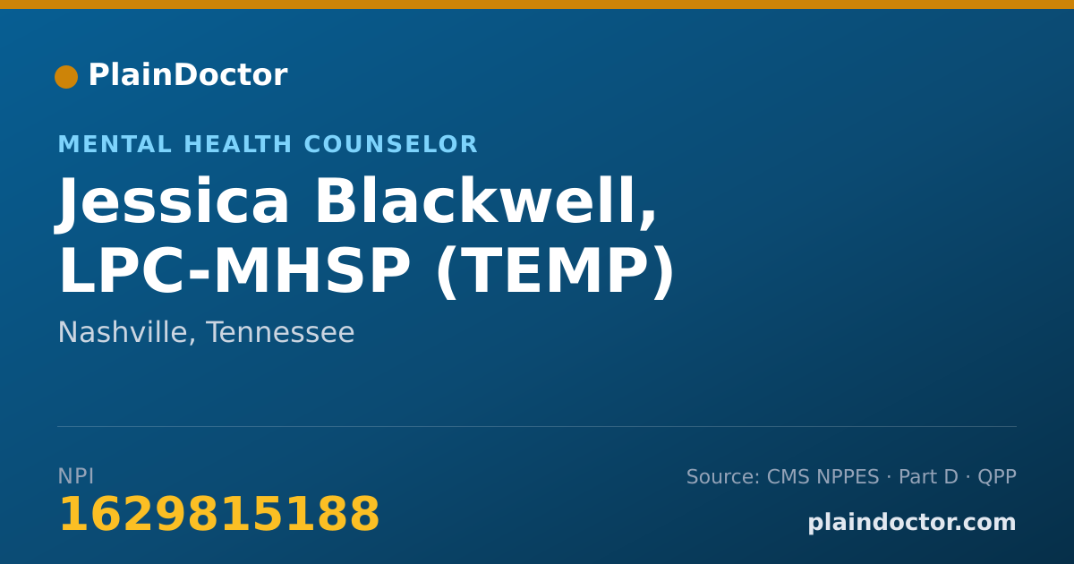 Shareable card for Jessica Blackwell, LPC-MHSP (TEMP) - Mental Health Counselor, Nashville, TN
