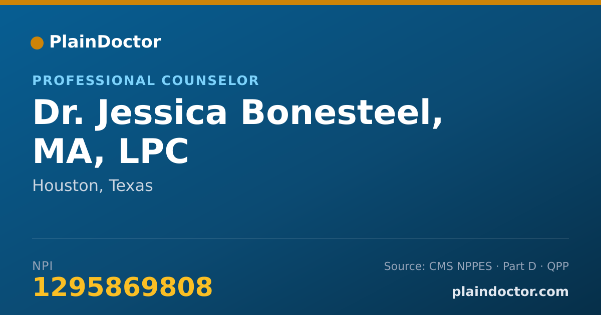 Shareable card for Jessica Bonesteel, MA, LPC - Professional Counselor, Houston, TX