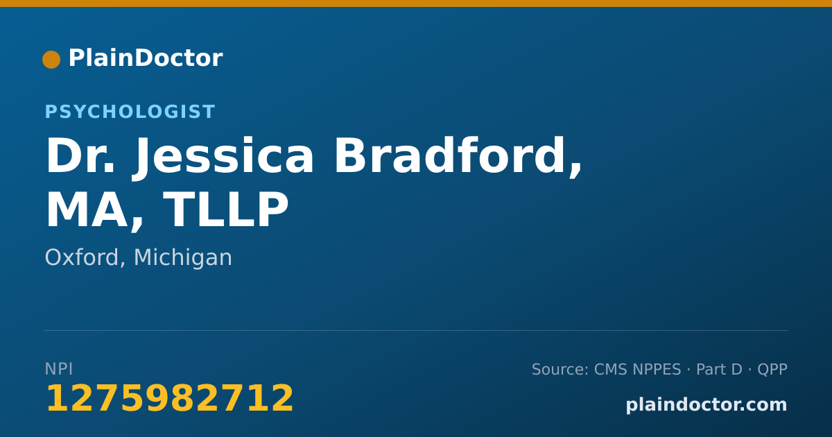 Shareable card for Jessica Bradford, MA, TLLP - Psychologist, Oxford, MI