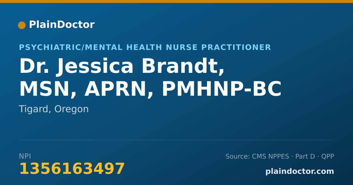 Shareable card for Jessica Brandt, MSN, APRN, PMHNP-BC - Psychiatric/Mental Health Nurse Practitioner, Tigard, OR