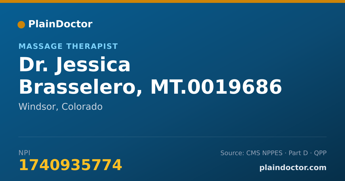 Shareable card for Jessica Brasselero, MT.0019686 - Massage Therapist, Windsor, CO