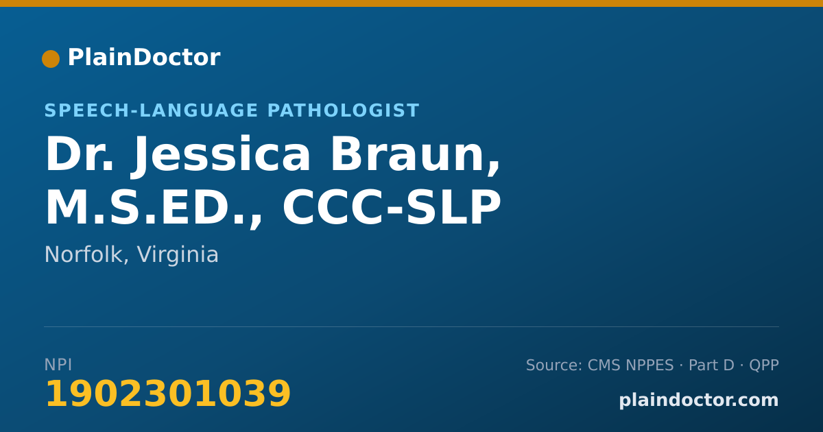 Shareable card for Jessica Braun, M.S.ED., CCC-SLP - Speech-Language Pathologist, Norfolk, VA