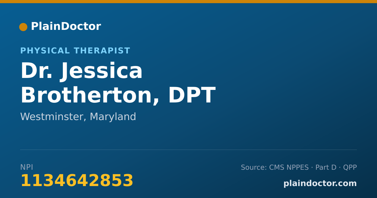 Shareable card for Jessica Brotherton, DPT - Physical Therapist, Westminster, MD
