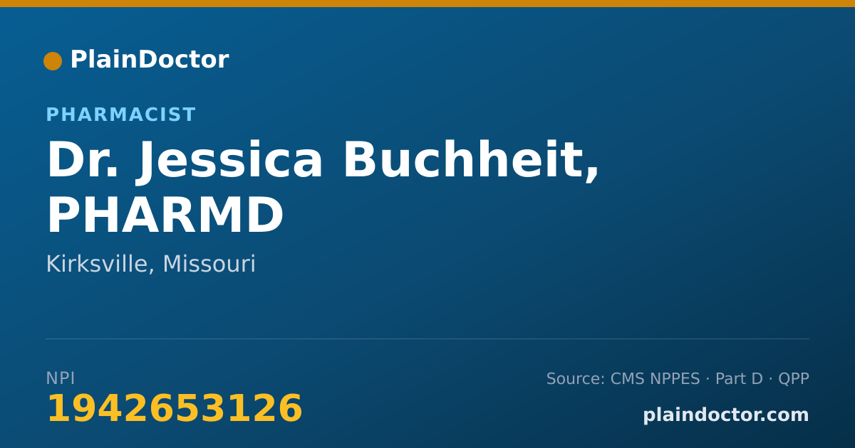 Shareable card for Jessica Buchheit, PHARMD - Pharmacist, Kirksville, MO