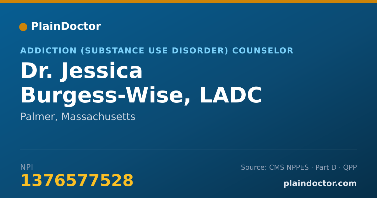 Shareable card for Jessica Burgess-Wise, LADC - Addiction (Substance Use Disorder) Counselor, Palmer, MA