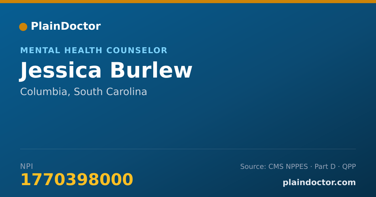 Shareable card for Jessica Burlew - Mental Health Counselor, Columbia, SC