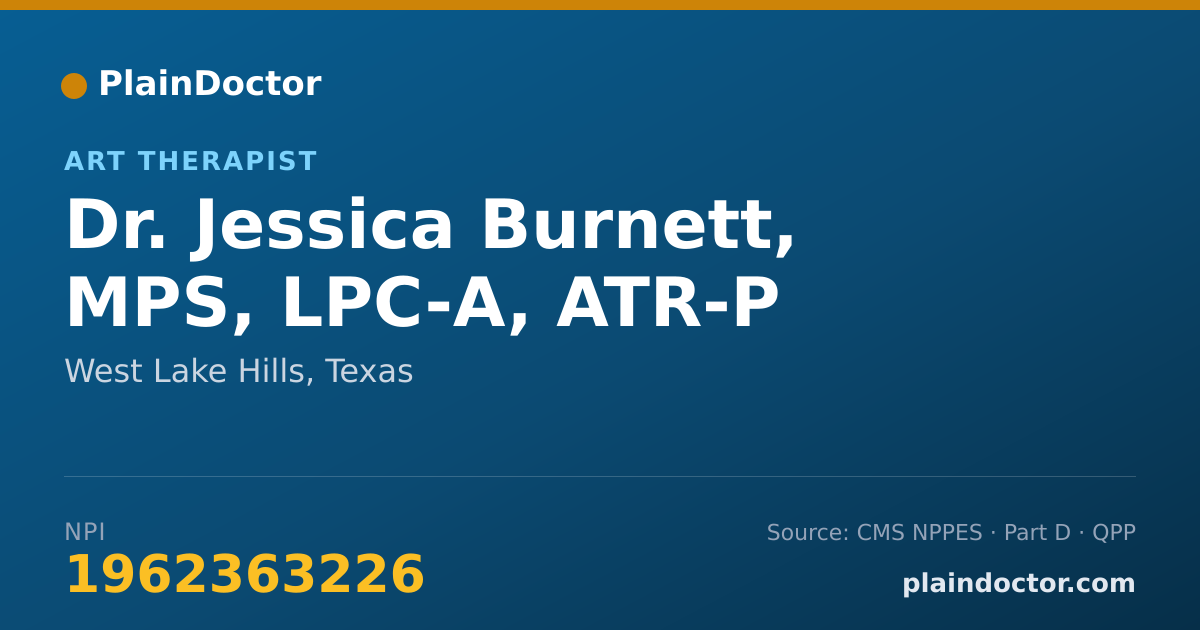 Shareable card for Jessica Burnett, MPS, LPC-A, ATR-P - Art Therapist, West Lake Hills, TX
