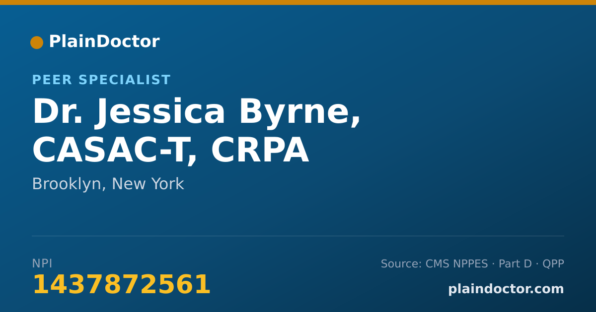 Shareable card for Jessica Byrne, CASAC-T, CRPA - Peer Specialist, Brooklyn, NY
