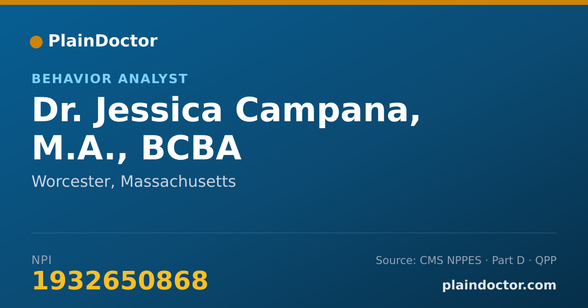 Shareable card for Jessica Campana, M.A., BCBA - Behavior Analyst, Worcester, MA