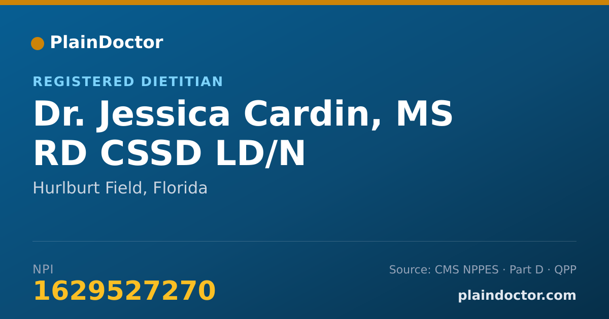 Shareable card for Jessica Cardin, MS RD CSSD LD/N - Registered Dietitian, Hurlburt Field, FL