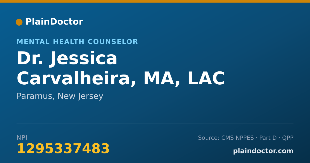 Shareable card for Jessica Carvalheira, MA, LAC - Mental Health Counselor, Paramus, NJ