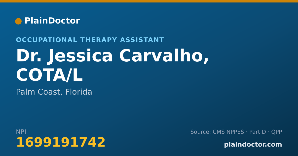 Shareable card for Jessica Carvalho, COTA/L - Occupational Therapy Assistant, Palm Coast, FL