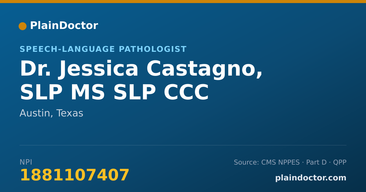 Shareable card for Jessica Castagno, SLP MS SLP CCC - Speech-Language Pathologist, Austin, TX