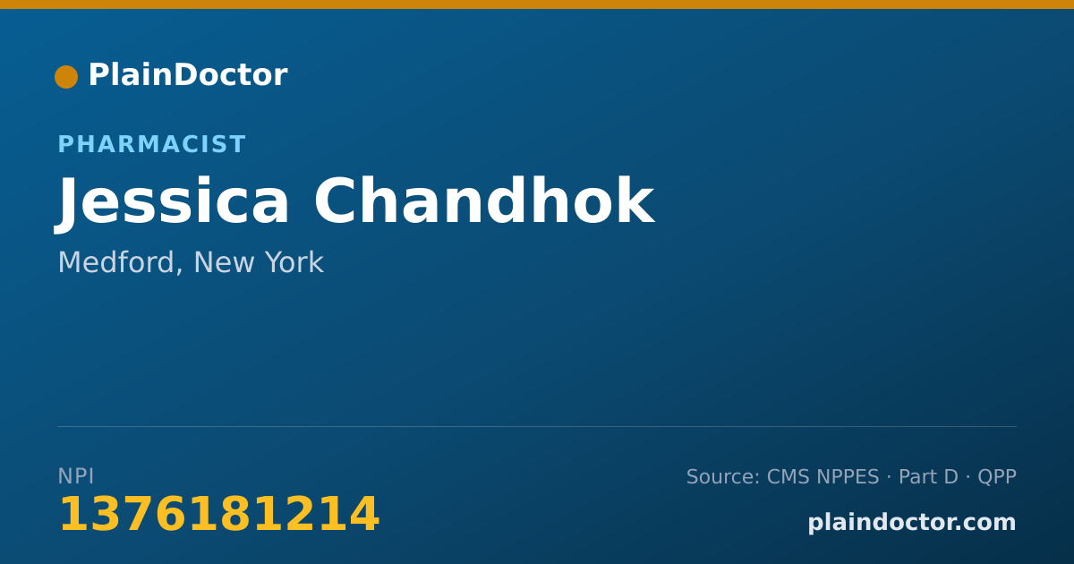 Shareable card for Jessica Chandhok - Pharmacist, Medford, NY