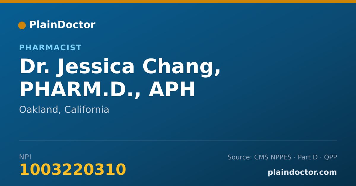 Shareable card for Jessica Chang, PHARM.D., APH - Pharmacist, Oakland, CA