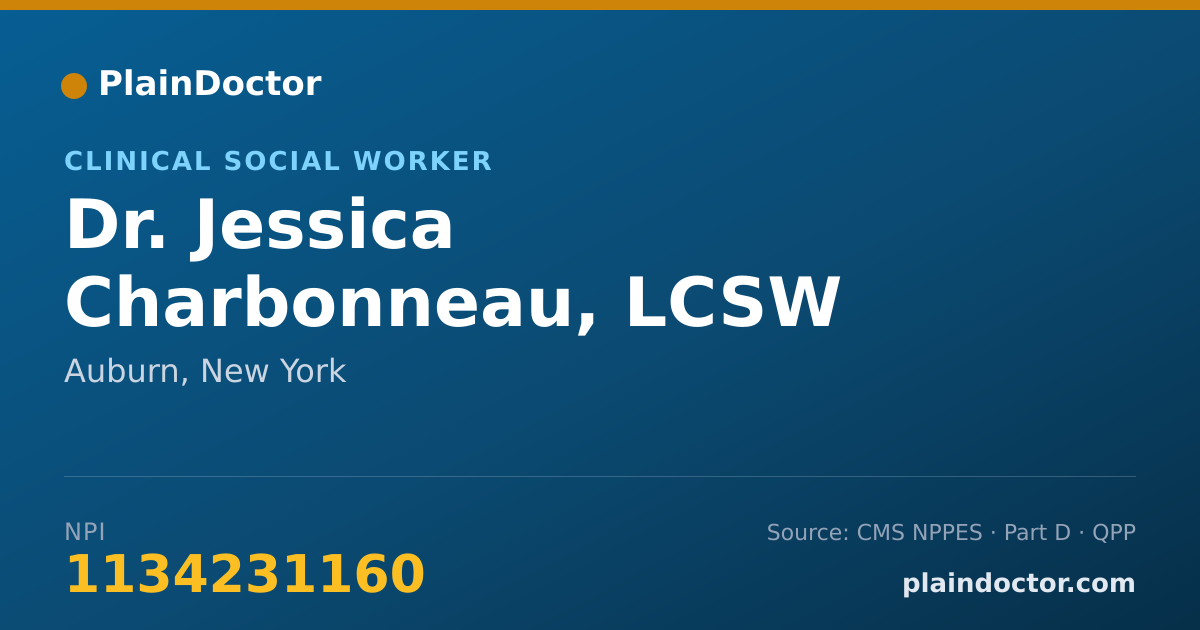 Shareable card for Jessica Charbonneau, LCSW - Clinical Social Worker, Auburn, NY