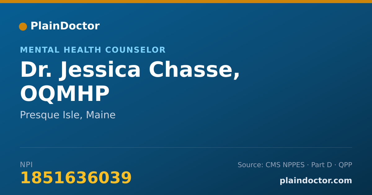Shareable card for Jessica Chasse, OQMHP - Mental Health Counselor, Presque Isle, ME
