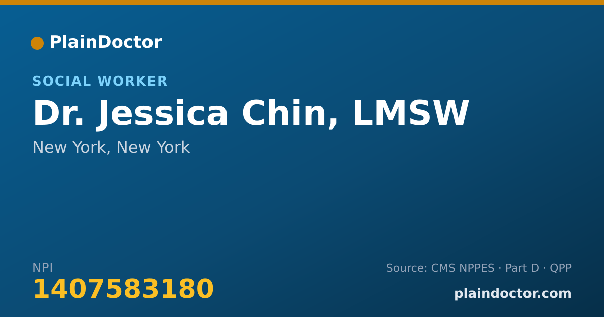 Shareable card for Jessica Chin, LMSW - Social Worker, New York, NY