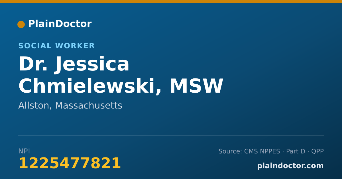 Shareable card for Jessica Chmielewski, MSW - Social Worker, Allston, MA