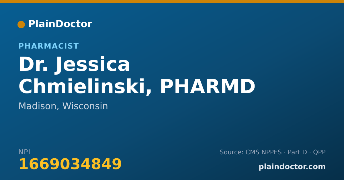 Shareable card for Jessica Chmielinski, PHARMD - Pharmacist, Madison, WI