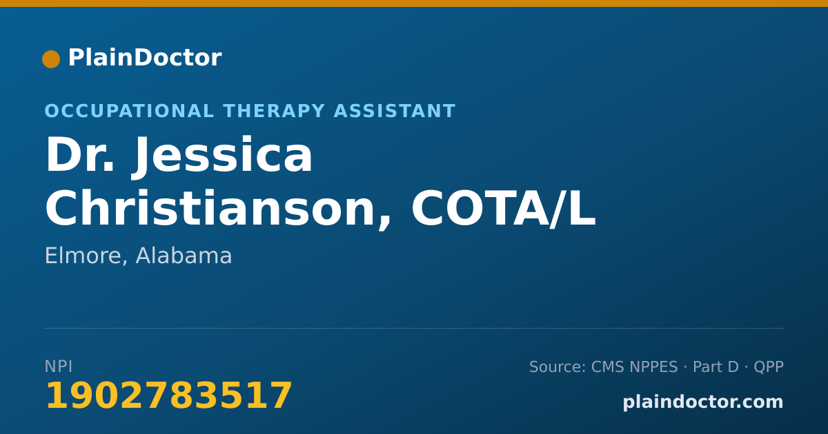 Shareable card for Jessica Christianson, COTA/L - Occupational Therapy Assistant, Elmore, AL
