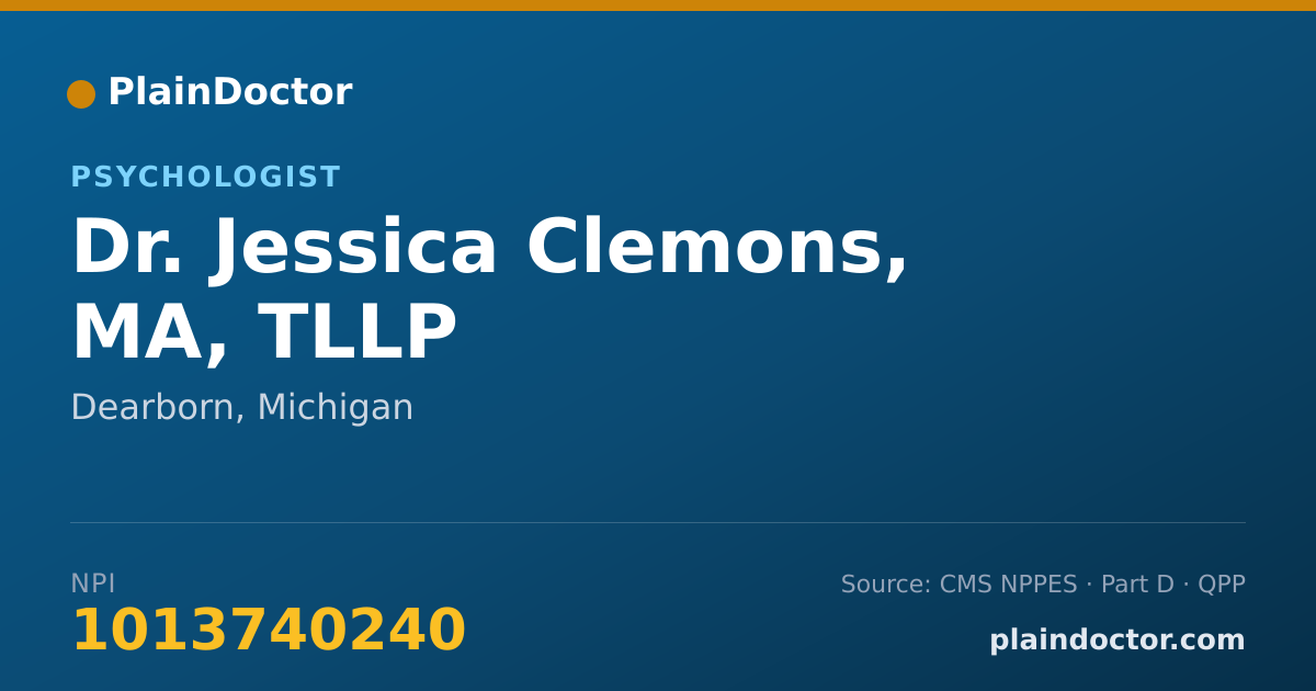 Shareable card for Jessica Clemons, MA, TLLP - Psychologist, Dearborn, MI