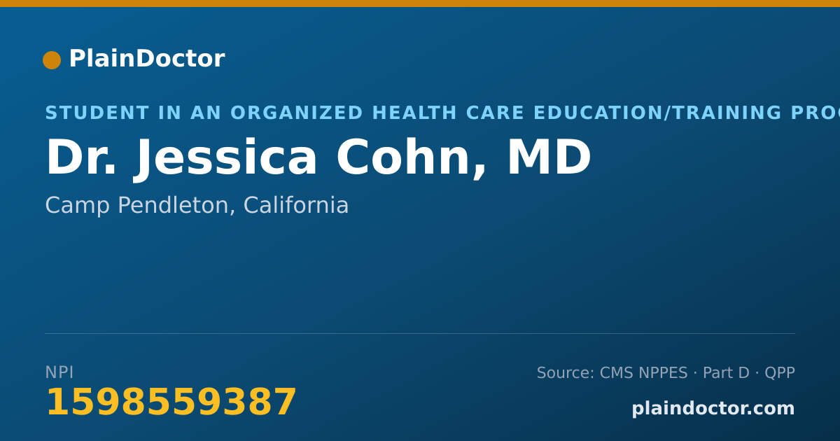 Shareable card for Jessica Cohn, MD - Student in an Organized Health Care Education/Training Program, Camp Pendleton, CA