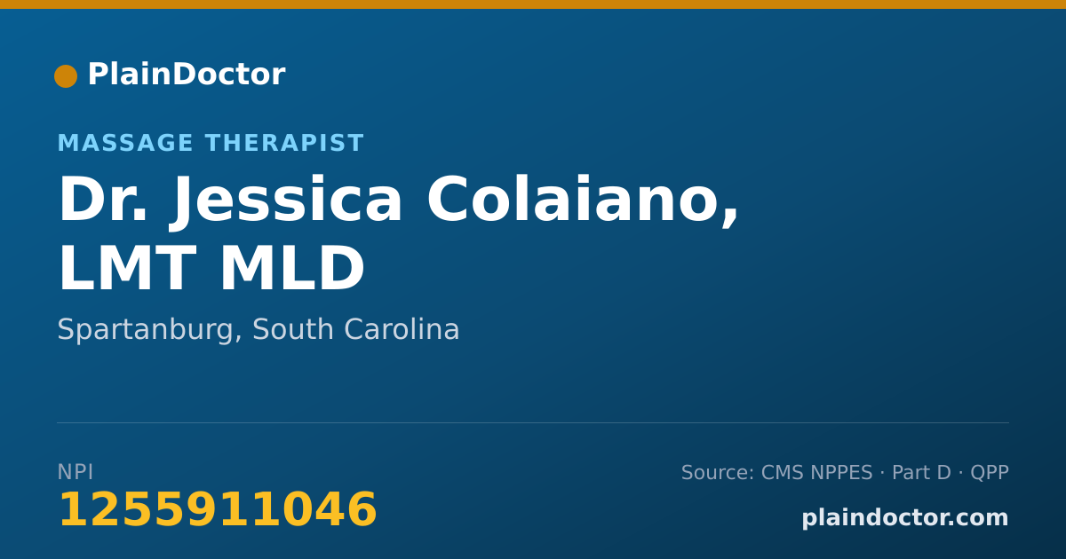 Shareable card for Jessica Colaiano, LMT MLD - Massage Therapist, Spartanburg, SC