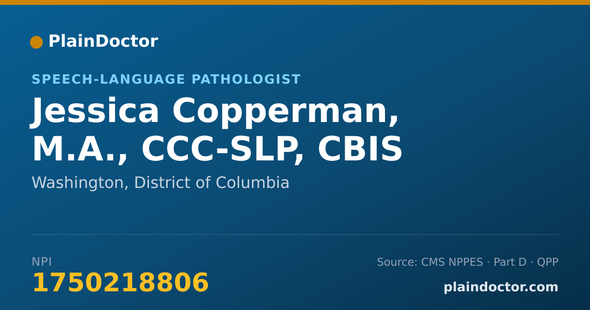 Shareable card for Jessica Copperman, M.A., CCC-SLP, CBIS - Speech-Language Pathologist, Washington, DC