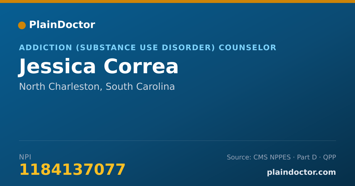 Shareable card for Jessica Correa - Addiction (Substance Use Disorder) Counselor, North Charleston, SC