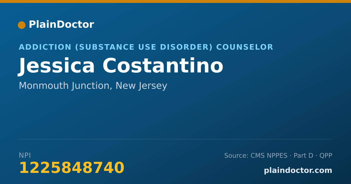 Shareable card for Jessica Costantino - Addiction (Substance Use Disorder) Counselor, Monmouth Junction, NJ
