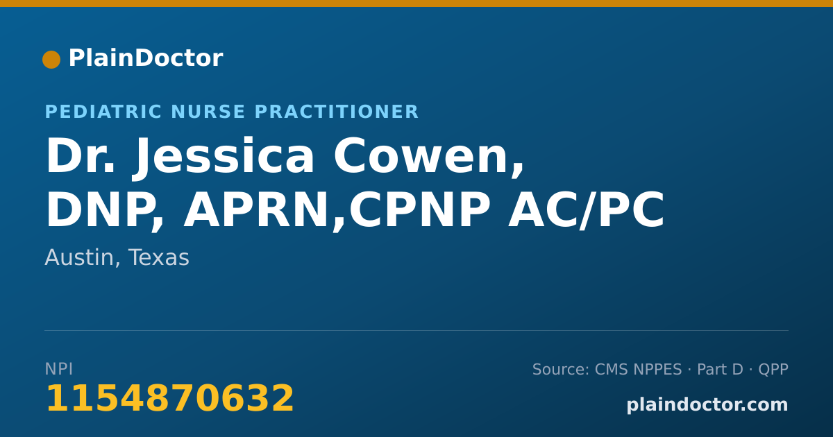 Shareable card for Jessica Cowen, DNP, APRN,CPNP AC/PC - Pediatric Nurse Practitioner, Austin, TX