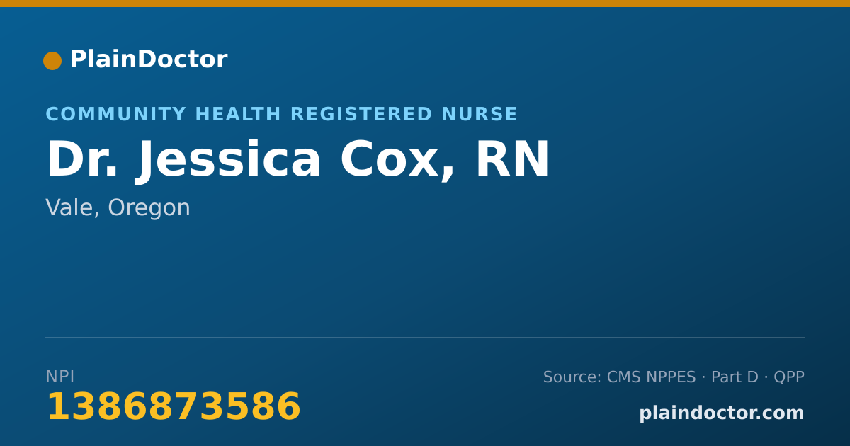 Shareable card for Jessica Cox, RN - Community Health Registered Nurse, Vale, OR