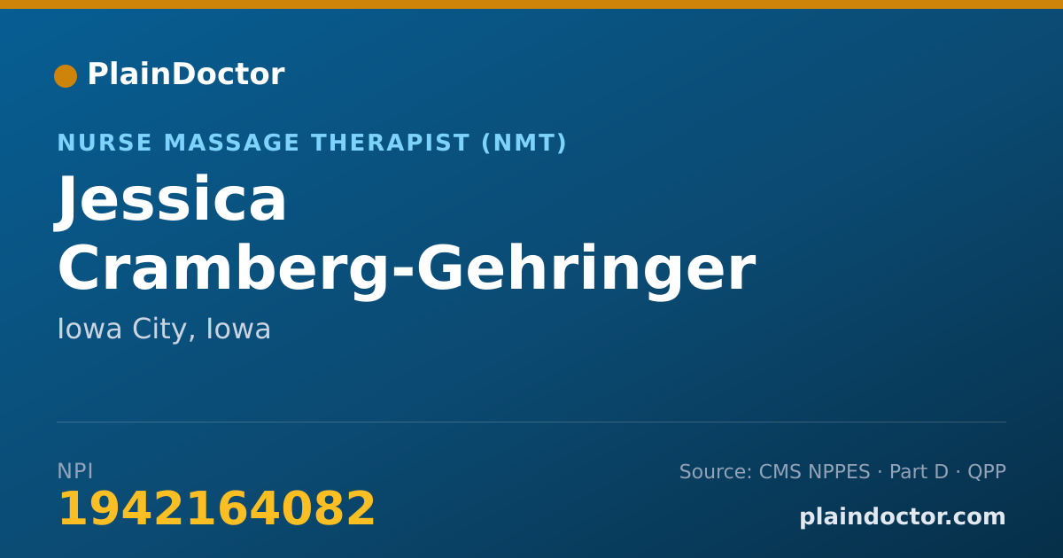 Shareable card for Jessica Cramberg-Gehringer - Nurse Massage Therapist (NMT), Iowa City, IA