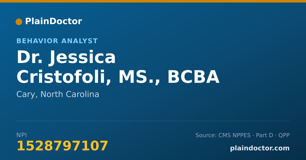 Shareable card for Jessica Cristofoli, MS., BCBA - Behavior Analyst, Cary, NC