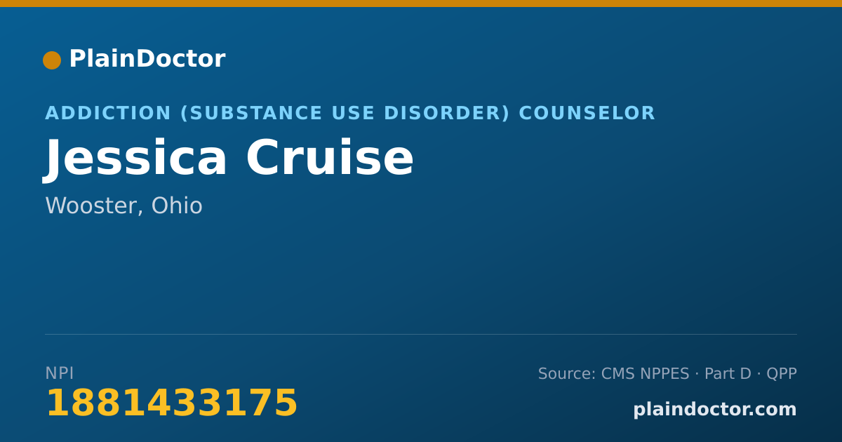 Shareable card for Jessica Cruise - Addiction (Substance Use Disorder) Counselor, Wooster, OH