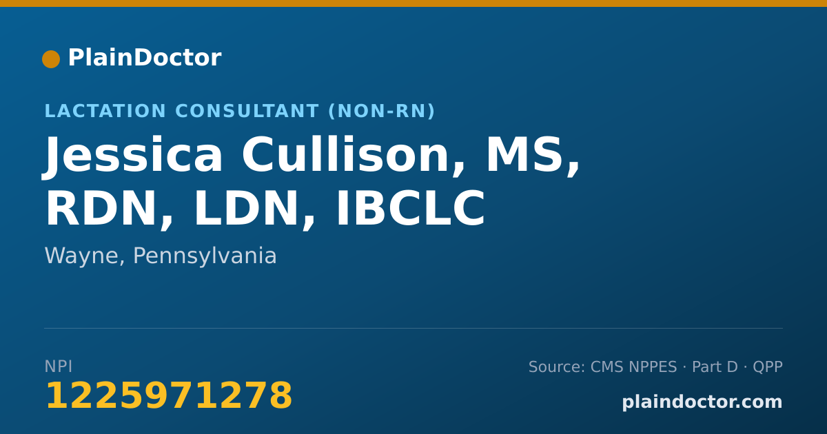 Shareable card for Jessica Cullison, MS, RDN, LDN, IBCLC - Lactation Consultant (Non-RN), Wayne, PA