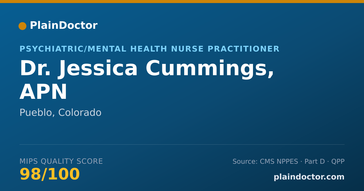 Shareable card for Jessica Cummings, APN - Psychiatric/Mental Health Nurse Practitioner, Pueblo, CO